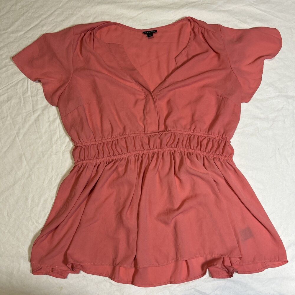 Torrid Knit V-Neck Inset Babydoll Pink Blouse Top Size 00 Flutter Sleeve